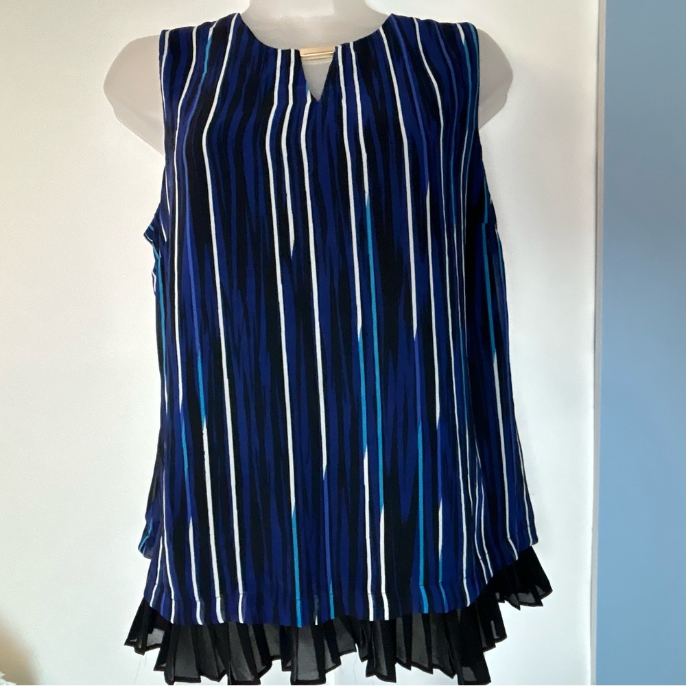 Thalia Sodi Dark‎ Blue & White Striped Sleeveless Blouse M/M